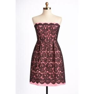 Milly | Lace Floral Strapless Pink Brown Dress 4